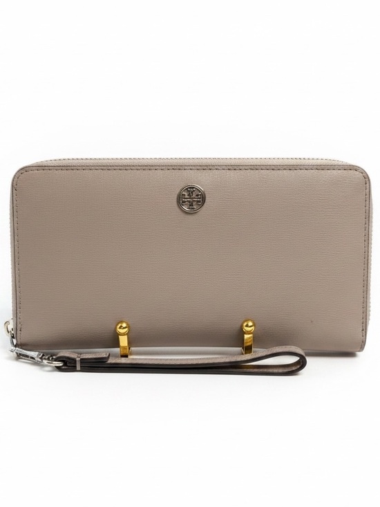 Tory Burch Handbags - Tory Burch Robinson Zip Continental Gray Leather Zip Wristlet | GUC